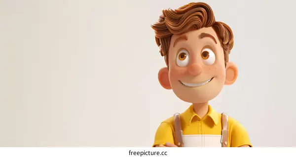 Cute Cartoon Boy Character Looking Away