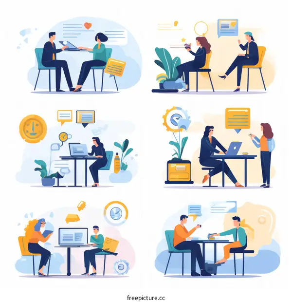 A group of people sitting at a table and talking