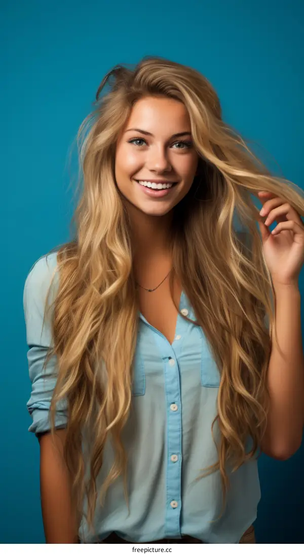 Portrait of a smiling young woman with long blond hair