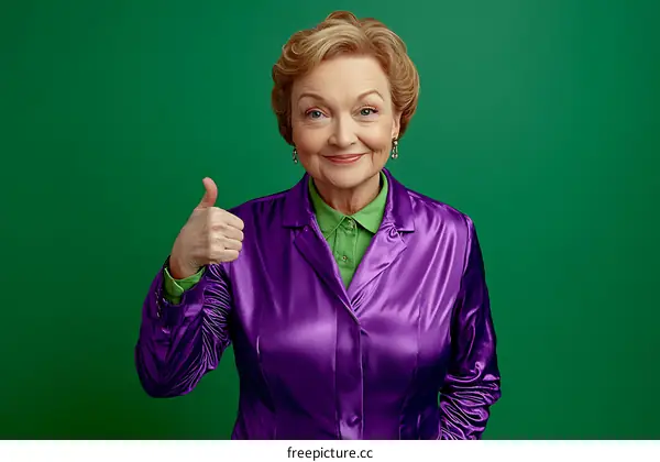 Smiling Senior Woman in Purple Blazer