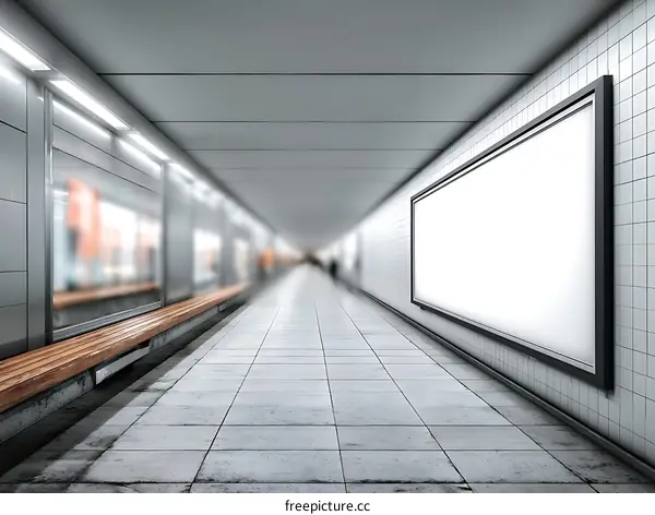 Empty Subway Passage with Blank Billboard