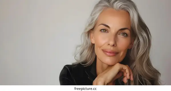 portrait of a beautiful middle aged woman with gray hair