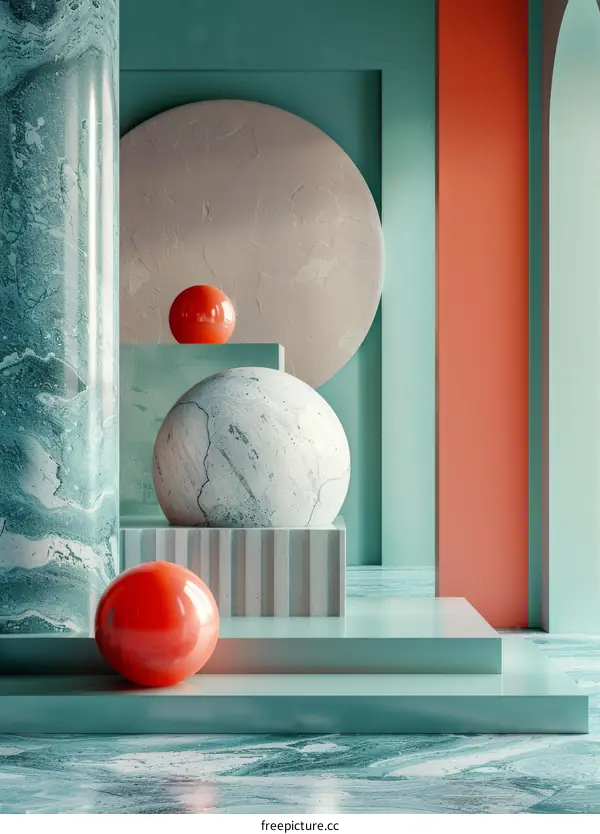 Abstract Minimalistic Interior with Geometric Shapes and Pastel Hues