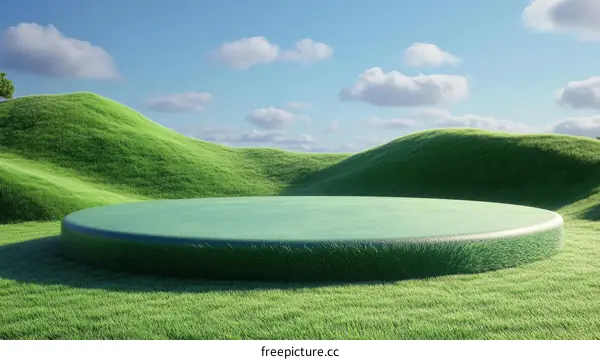 Green Circle Platform in a Grassy Landscape