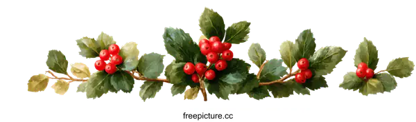 [Transparent Background PNG]Christmas Holly Berries and Leaves Illustration