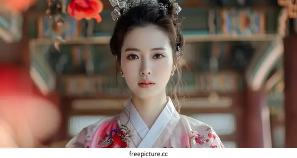 Korean Woman in Traditional Hanbok Dress