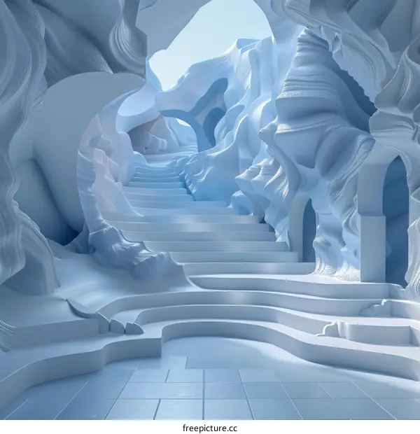Abstract Light Blue Cave Architecture