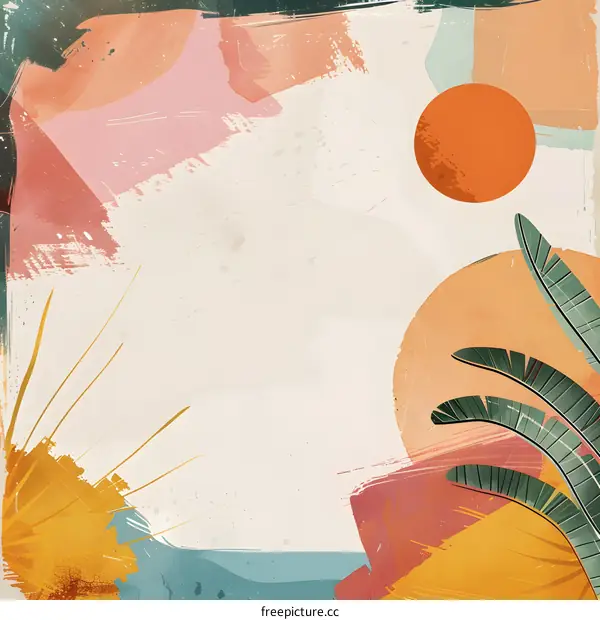 Abstract Tropical Background With Palm Leaves And Sun