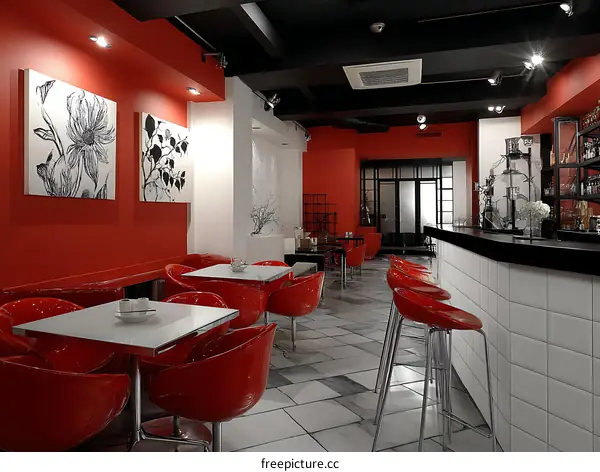 Modern Red and White Cafe Interior Design