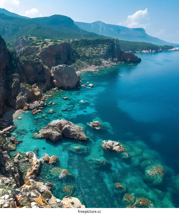Rocky Mediterranean coastline with crystal clear water