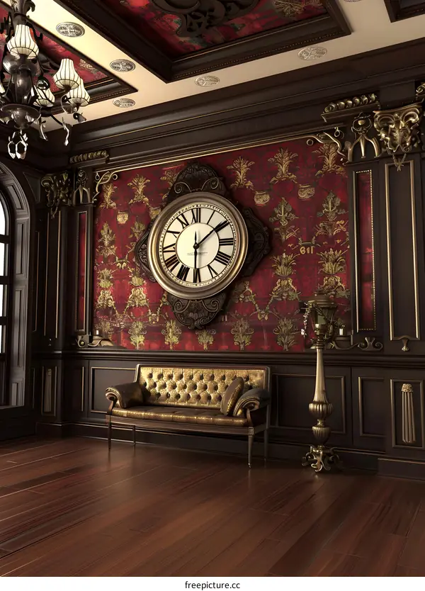 Luxury Interior Design with Ornate Clock and Couch