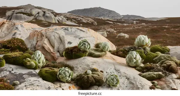 Close Up of Succulents Growing on a Rock