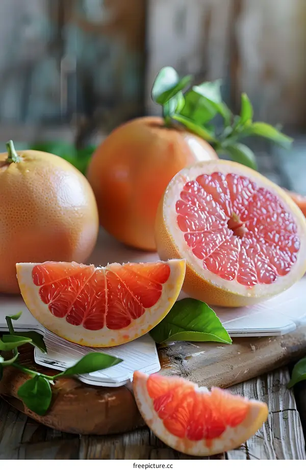 Fresh Ripe Grapefruit on Wooden Table