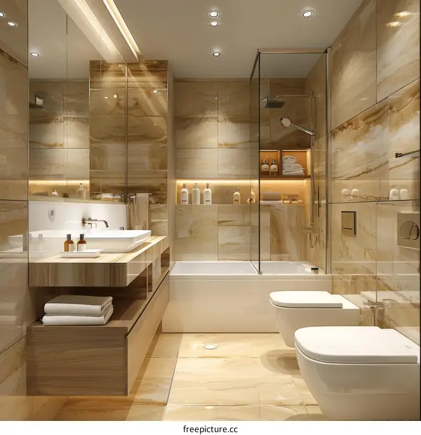 Modern Luxurious Beige Bathroom Design