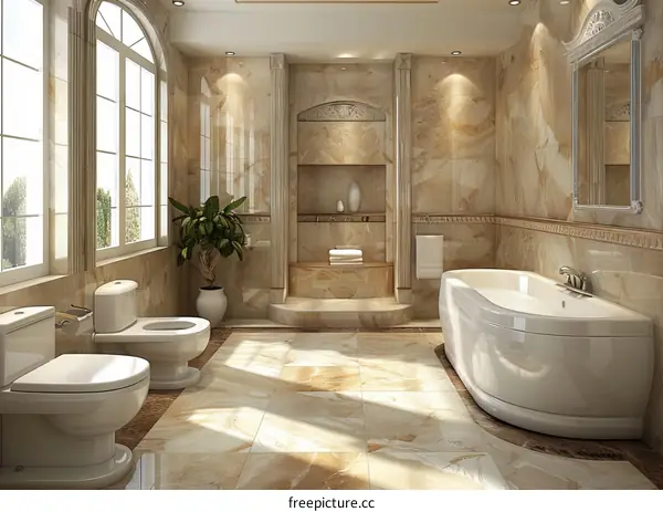 Luxury Bathroom Interior Design with Marble Tiles