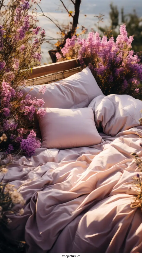 A Comfortable Bed in a Field of Lavender