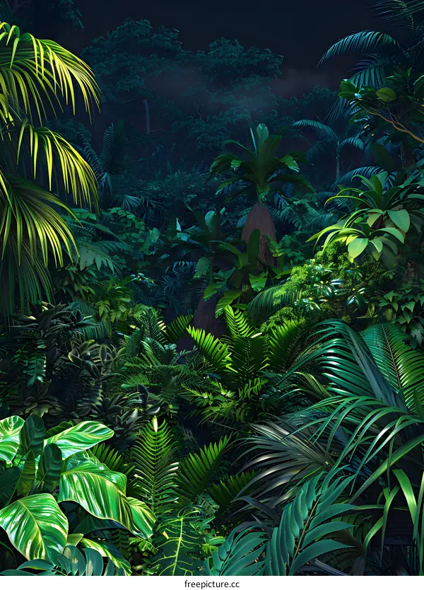 Tropical Rainforest at Night Digital Painting
