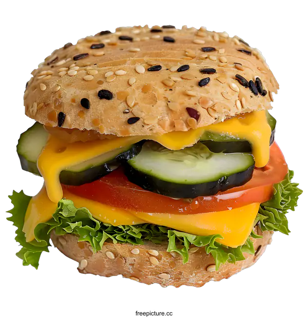 [Transparent Background PNG]Delicious Veggie Burger with Melted Cheese