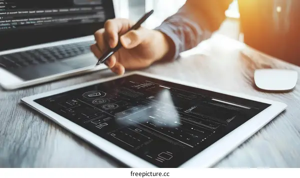A Designer Working on UI Design on Tablet