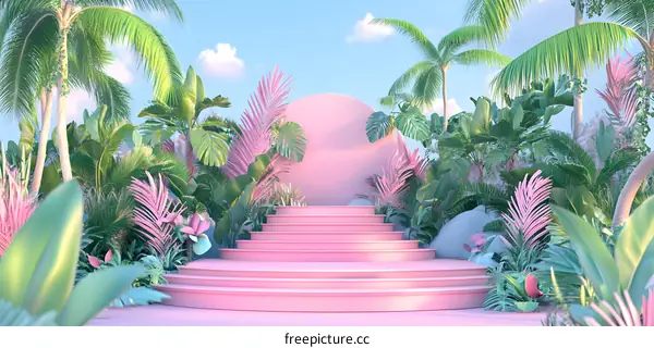 Pink Steps Tropical Background Illustration