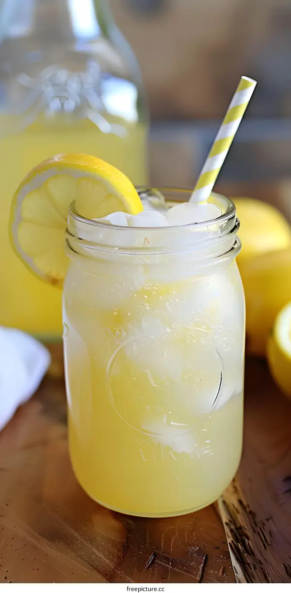Refreshing Summer Lemonade Drink in a Mason Jar with Lemon Slice