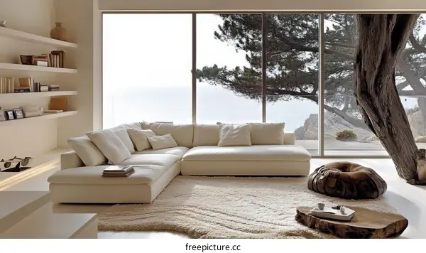 Modern Minimalist Living Room with Panoramic Ocean View