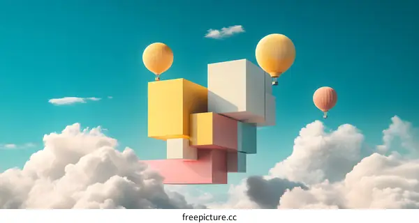 Abstract Geometric Shapes with Hot Air Balloons in the Sky