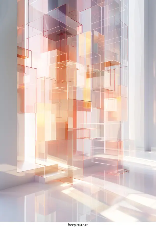 Abstract translucent 3D geometric shapes in vibrant hues