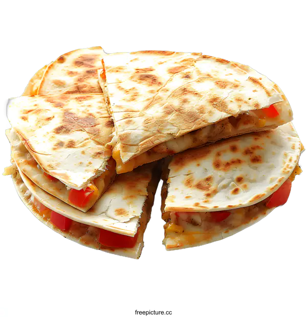 [Transparent Background PNG]A delicious quesadilla with chicken and cheese.