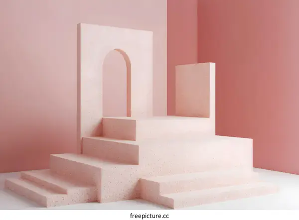 Abstract Minimalist Pink Background with Arch and Steps