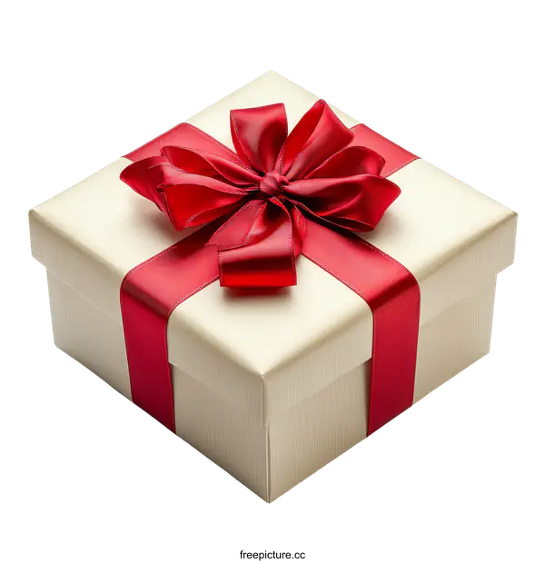 [Transparent Background PNG]Elegant Gift Box with Red Ribbon