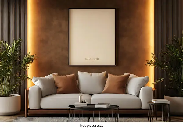 Modern Interior Design with Brown Wall and Sofa