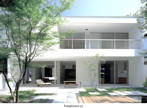 Modern White House Exterior With Patio And Garden