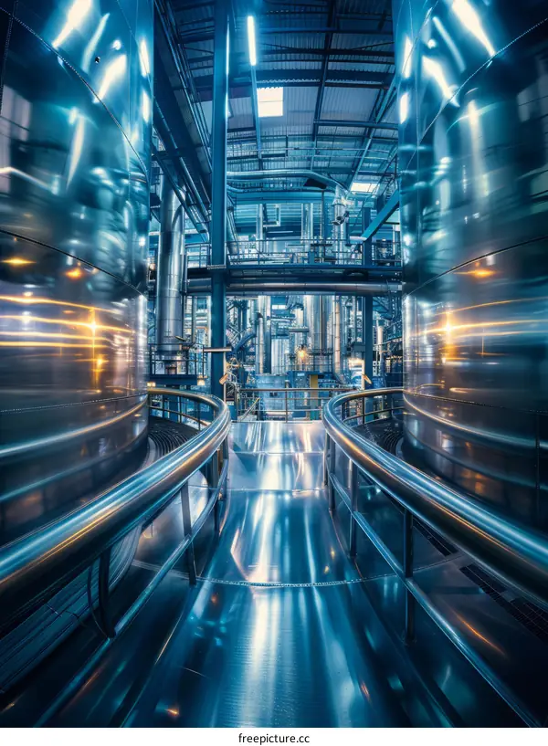 futuristic industrial metal walkway tunnel