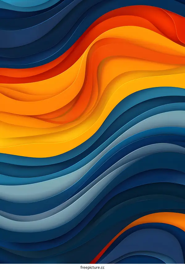 Abstract Paper Cut Waves in Blue Orange Colors