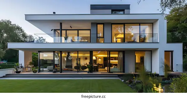 Modern House With Large Windows And Open Floor Plan