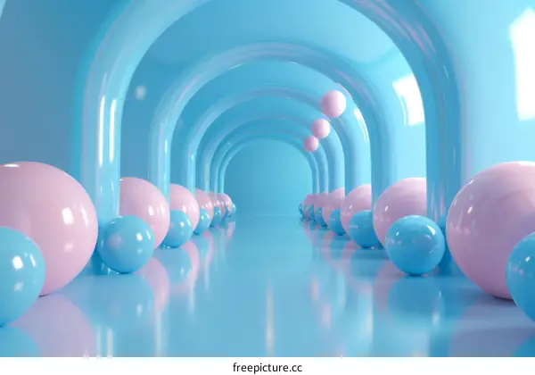 Abstract Pastel Archway with Colorful Balls