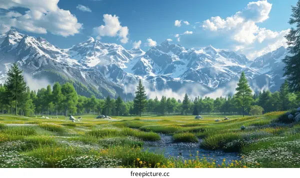 Alpine Meadow in the Majestic Alps Mountains