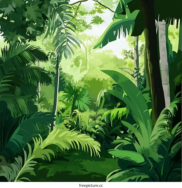 Tropical Rainforest Lush Green Vegetation Illustration