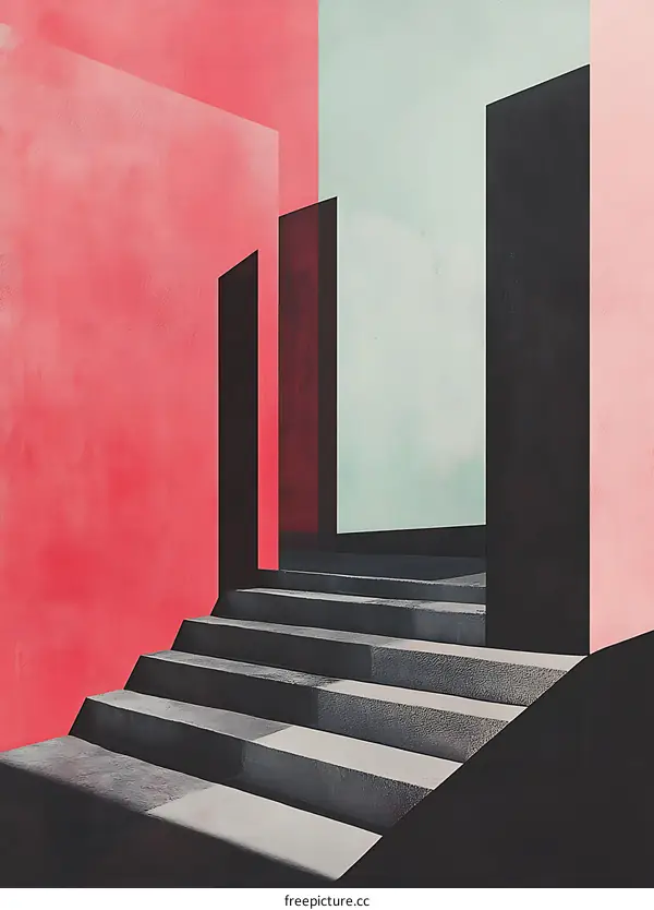 Abstract Minimalist Illustration of Stairs and Walls