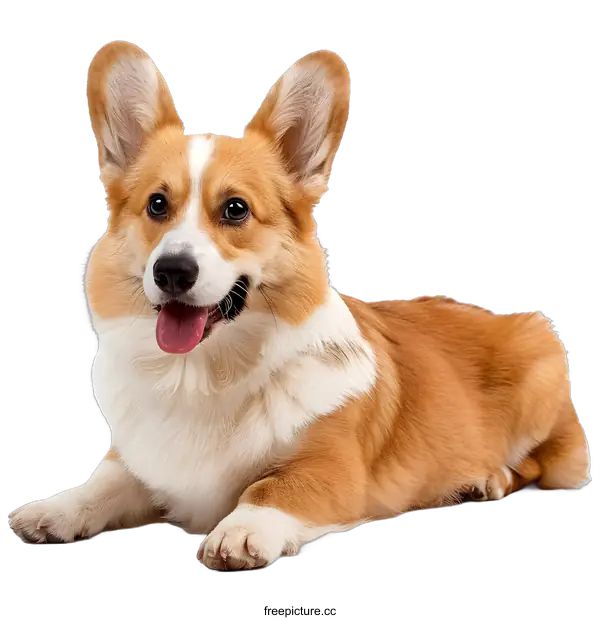 [Transparent Background PNG]Cute Pembroke Welsh Corgi Dog Lying on White Background