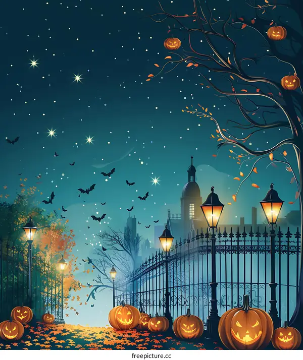 Spooky Halloween Night Background With Jack O Lantern