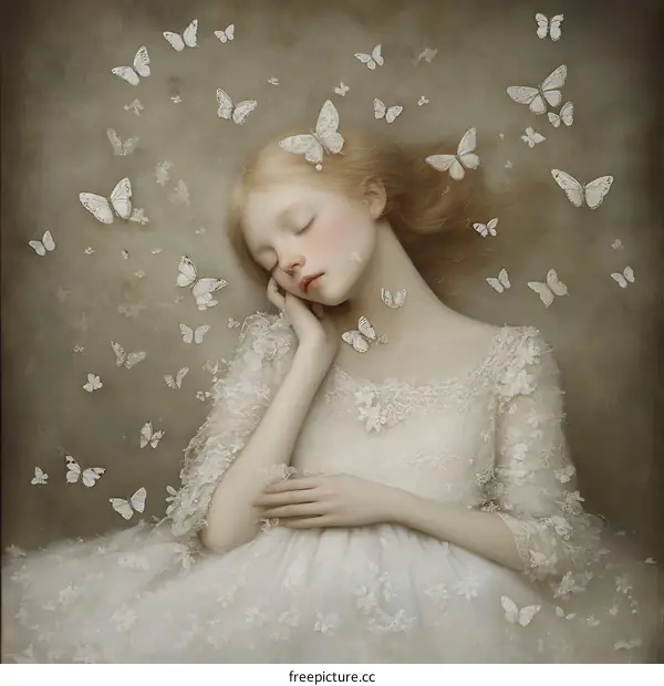 Sleeping Beauty Surrounded by Butterflies