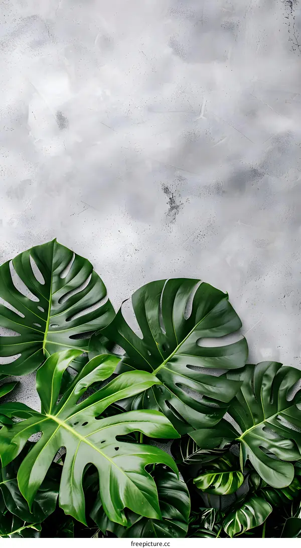 Tropical Leaves On Grey Concrete Background
