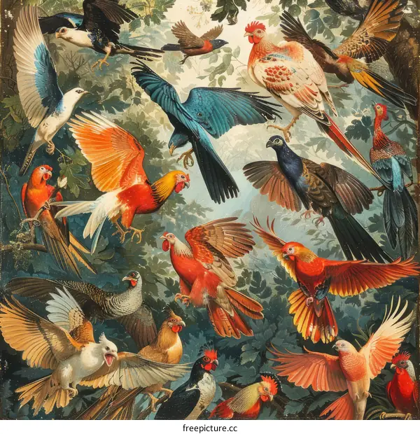 Colorful Birds in Flight