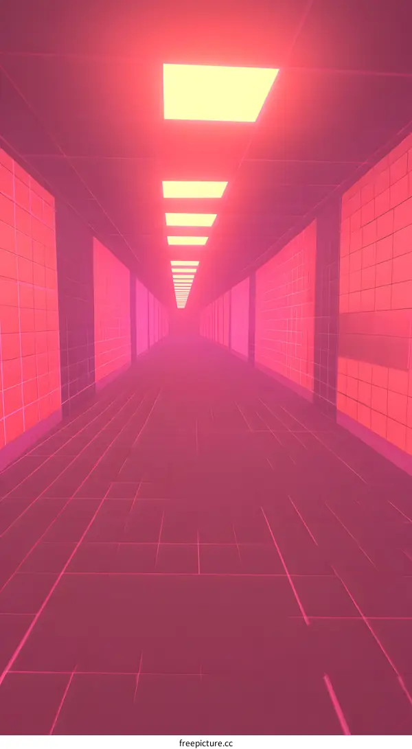 Pink Neon Corridor with Grid Floor