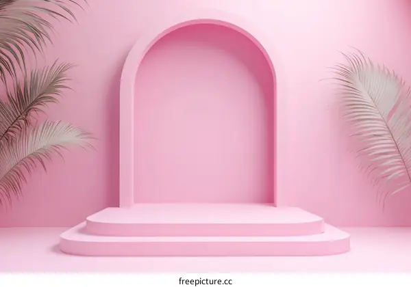 Pink Archway Display Stand with Tropical Leaves