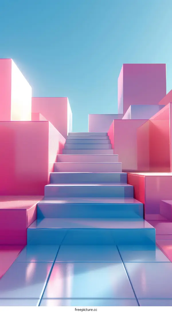 Blue and Pink Pastel Colors 3D Stairs Abstract Background