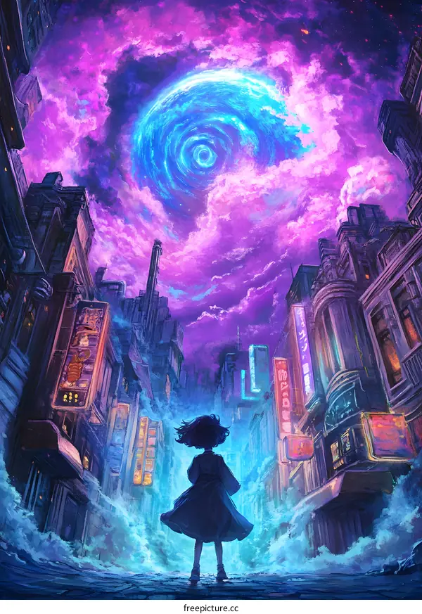 The Girl in the City With a Blue Spiral in the Sky