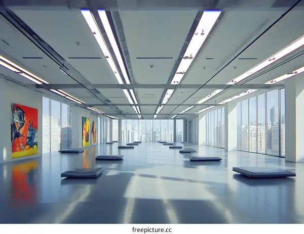 Modern Art Gallery Interior with City View